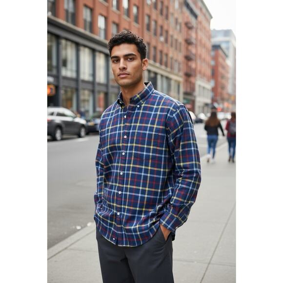 Thomas Mason Archive For J. Crew Blue Plaid Button Down Shirt Sz L Long-Sleeve - Picture 2 of 6